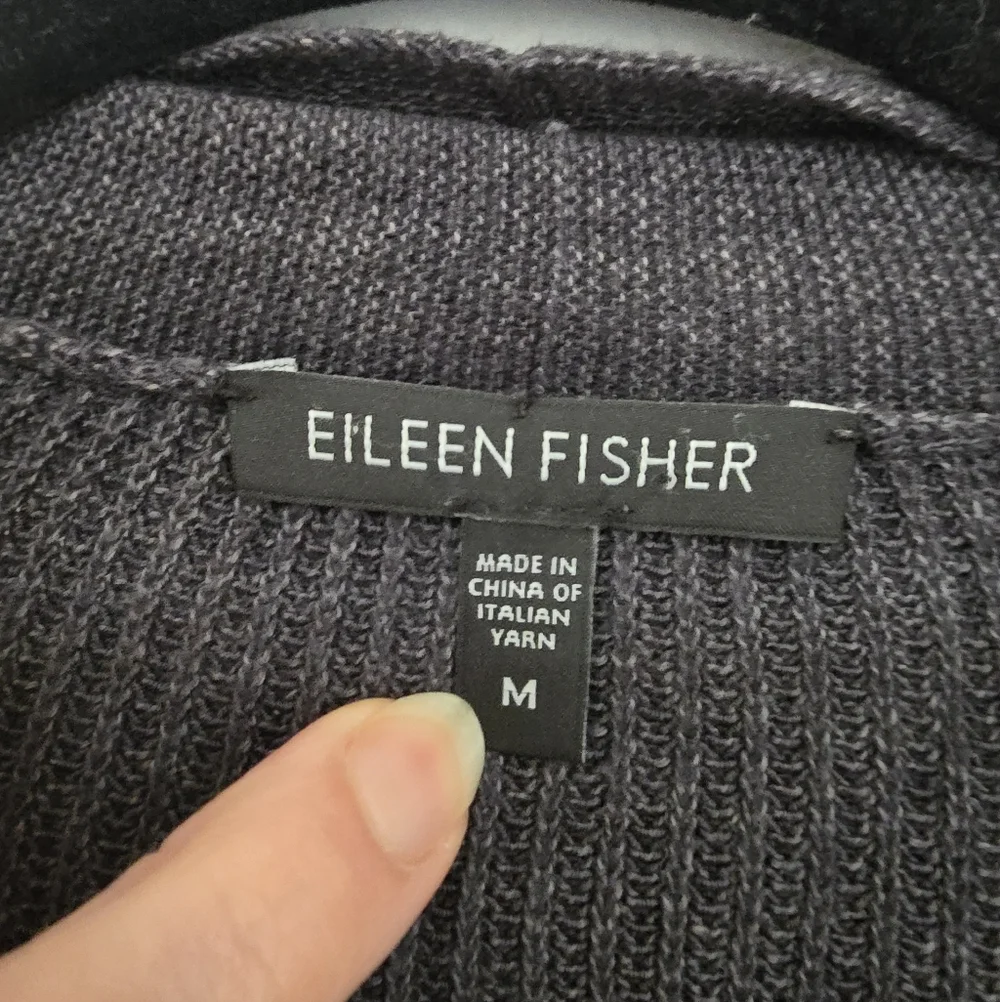 Eileen Fisher Womens Charcoal Open Front Cardigan Cotton/Viscose/Silk Blend - Picture 2 of 4